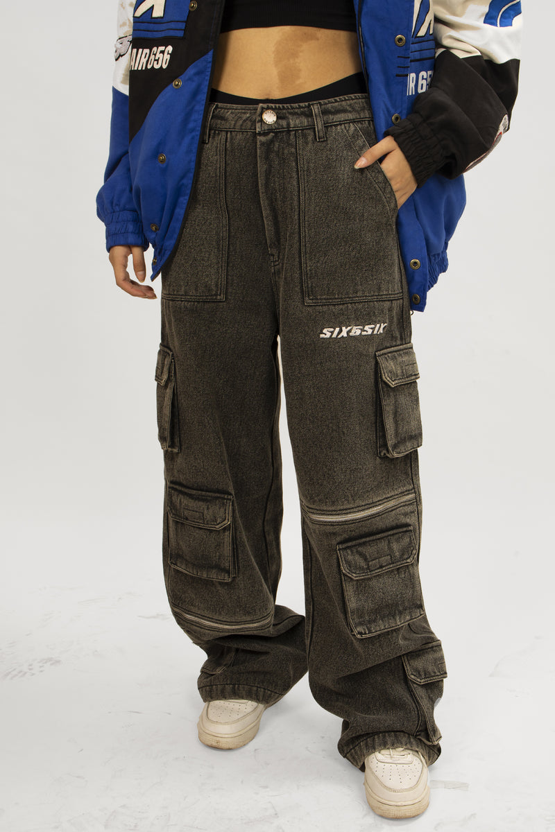 【SATIIIZ】Veron Damage Cargo Denim Pants SATIIIZ】Veron Damage Cargo Denim Pants