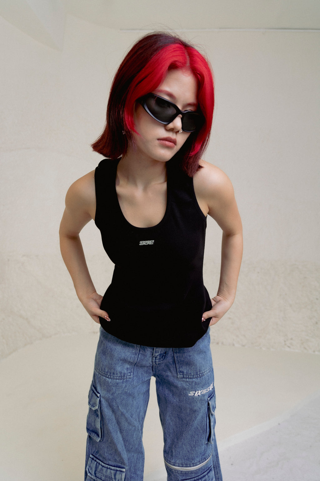 656 RIBBED TANK TOP (Black)